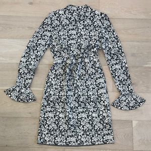 Michael Kors Black White Floral Bell Sleeve Dress